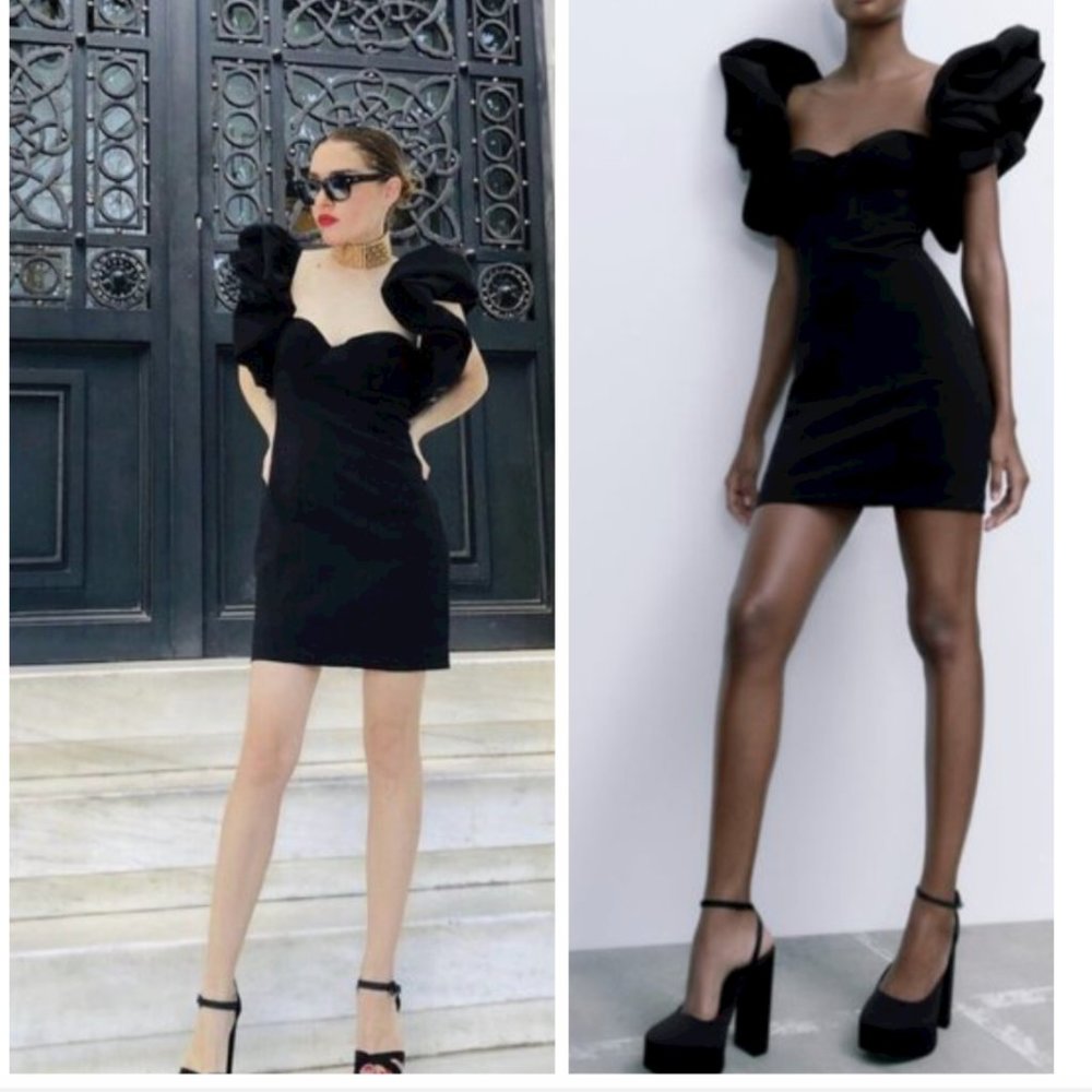ZARA STRETCH BUSTIE TIRED RUFFLE VOLUMINOUS SLEEVE FULLY LINED SHORT DRESS $129 - Picture 16 of 16